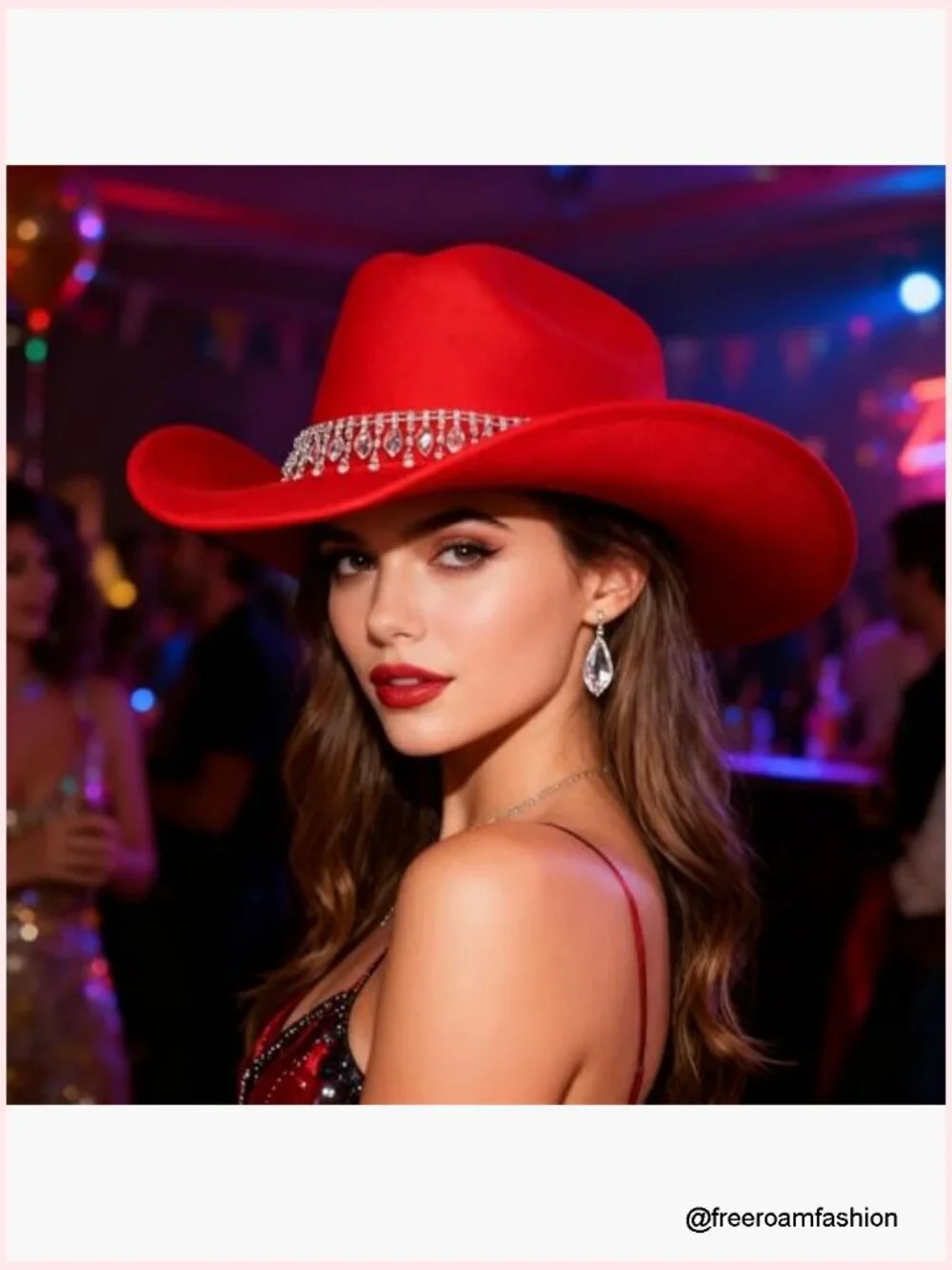 Rhinestone Cowboy Hat with Fringe Trim Wide Brim Cowgirl Hat Bling Diamond Hat